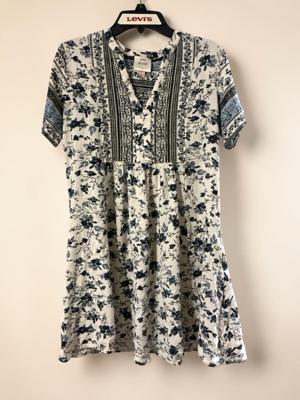 Knox Rose Blue White Floral Boho Babydoll Dress Small Cottagecore Boho Grandma